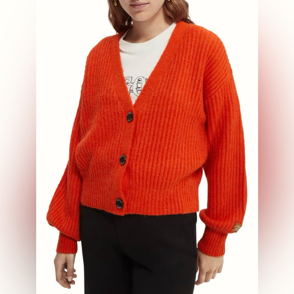 Scotch & Soda Bright Orange V-Neck Button Cardigan
